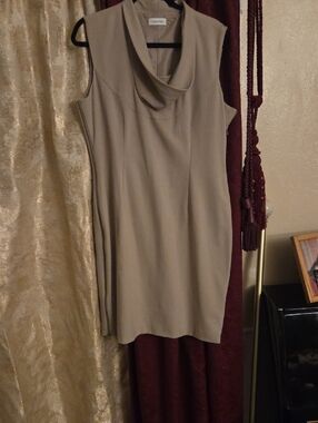 Calvin Klein Sleeveless Cowl Neck Tank Top in Taupe